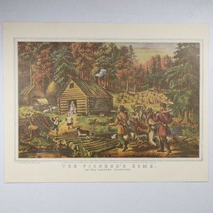 The Pioneer's Home Currier & Ives Lithograph Reprint 11 3/4" x 13" Man Cave Art